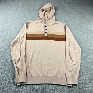 Hawker Rye Hoodie Sweater Mens Medium Beige Cotton Cashmere Striped Preppy